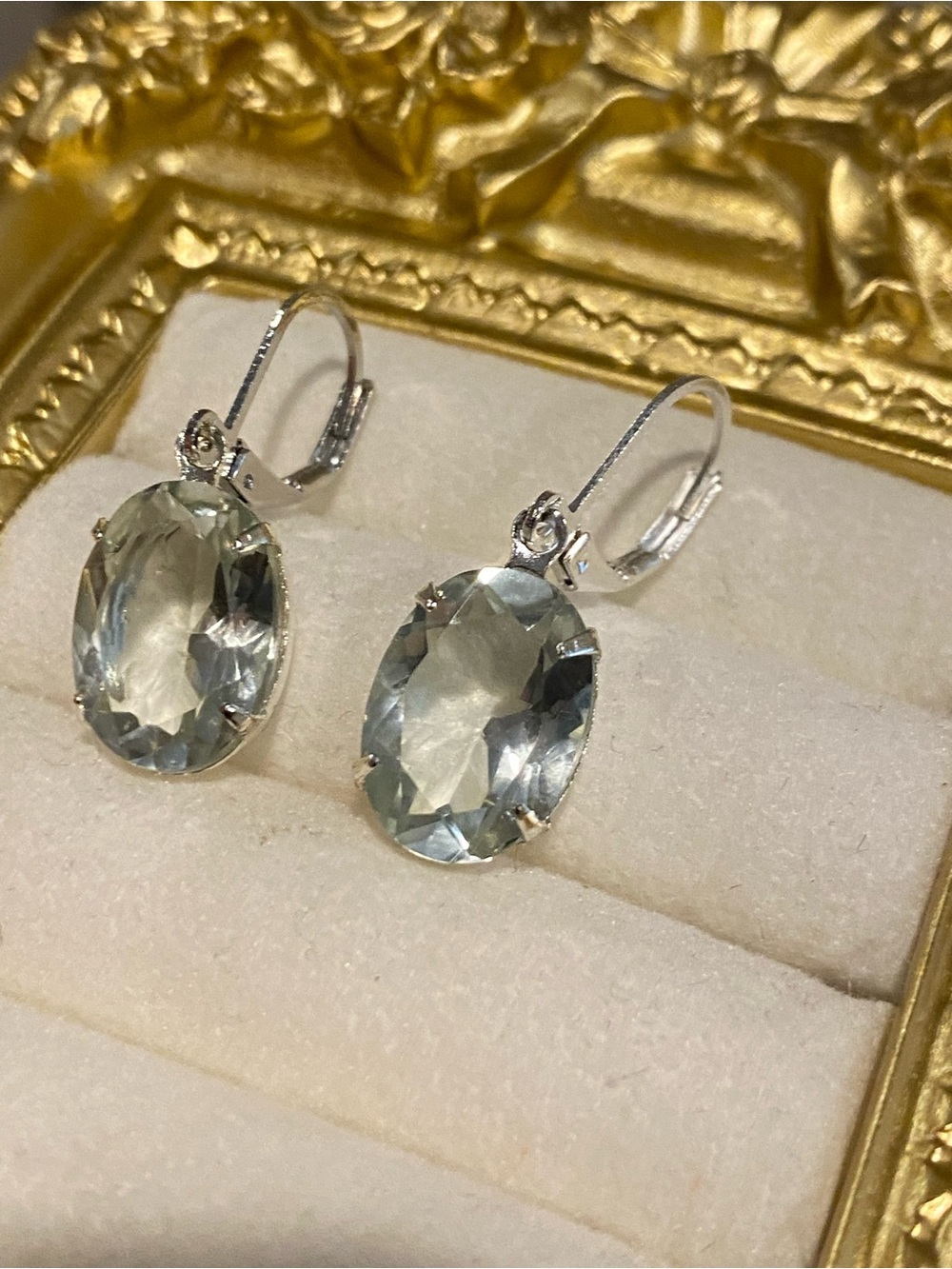 Silver Green Amethyst Oval Drop Earrings - Picture 3 of 6